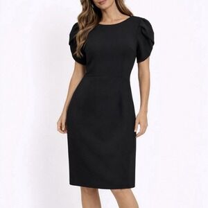 Calvin Klein Black Tulip Sleeve Stretch Crepe Sheath Dress Size 4